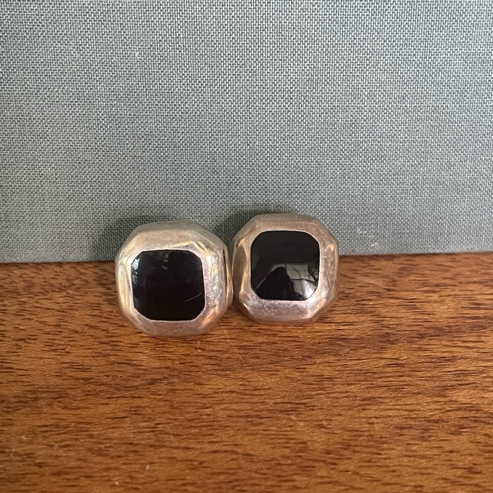 Silver black onyx earrings